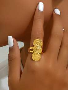 1pc European And American Fashionable Abstract Retro Asymmetrical Pattern Cool Tone Women's Ring Plated With 18k Gold - Yellow Gold - View 2