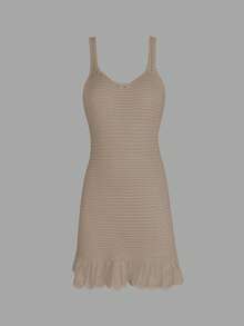 女式镂空无袖性感沙滩罩衫迷你连衣裙，适合夏季度假穿着 - 卡其色 - 查看 6