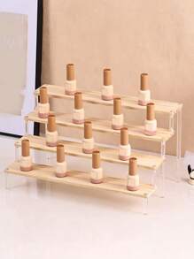 1pc Multi-Tier Makeup Display Stand, Wooden Perfume Storage Rack, Figurine & Craft Display Shelf, Stepped Jewelry Rack, Action Figure Stand And Storage Box, Detachable Divider Durable Plastic Organizer Box For Statuettes, Jewelry, Nail Polish, Glasses - Multifunctional Desktop Storage Shelf For Crafts Exhibition And Home Decor, Small Shelving Unit, Clear View Design, Easy To Clean Materials