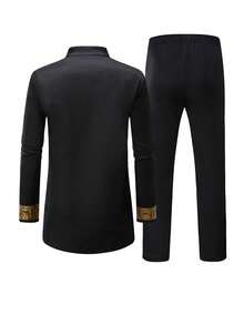 Idopy Men's Matching Middle Eastern Outfit Set Print Shirt And Pants - màu đen - Xem 2