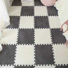 24 块毛绒拼布地毯，蓬松床边地毯，拼图泡沫地垫，方形飘窗垫，美观的房间装饰，适用于客厅、卧室、榻榻米、游戏室，11.81*11.81 英寸，可水洗可修剪，四季皆宜