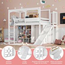 Sairedel Bunk Bed, Children's Bed, With Gate, With Children's Slide And Wardrobe, Ample Storage Space, With Four-Step Ladder, Pine+MDF+Plywood, White, 90x200cm