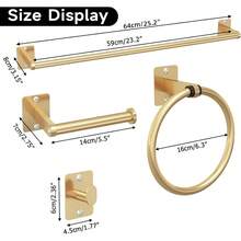 Matte Black Bathroom Accessories Set, KLJKPA 4 Pieces Bathroom Hardware Set, 24 Inch Towel Bar, Towel Racks For Bathroom, Robe Towel Hooks, Toilet Paper Holder Wall Mounted - Gold - View 7