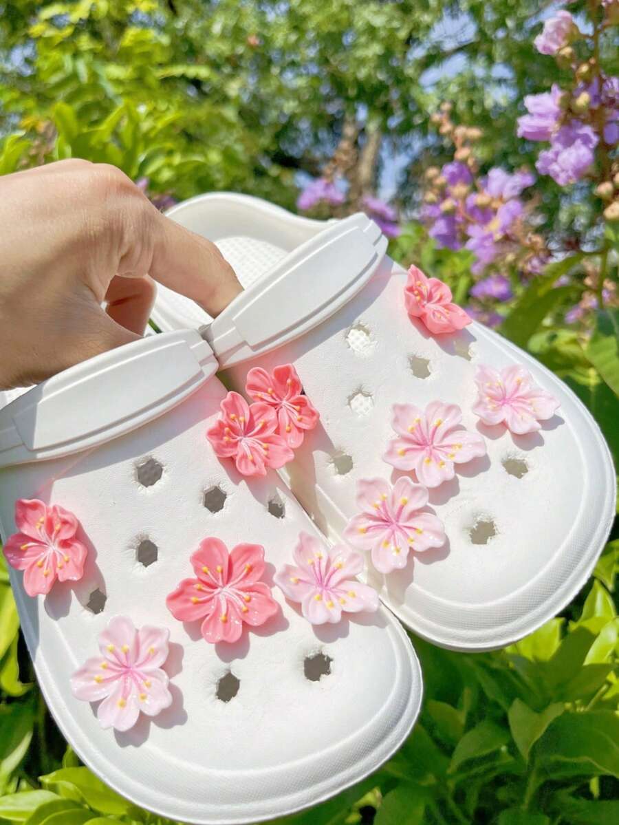 10 piezas de accesorios de moda DIY para zapatos, adornos florales rosados y rosas adecuados para zapatos de playa, sandalias, zuecos huecos, hebillas de zapatos desmontables, regalos de festival - Multicolor - Ver 1