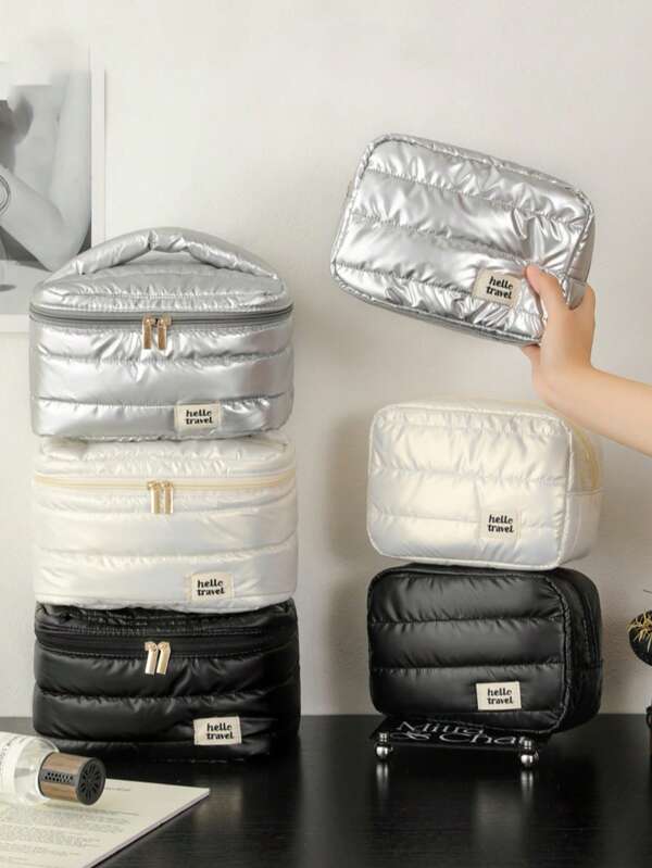 1set Of Large-Capacity Portable Cosmetic And Skin Care Product Storage Bag, Waterproof Glossy Toiletries Bag, Soft Cloud-Shaped Makeup Bag, High Appearance Level Hand-Held Toiletries Bag