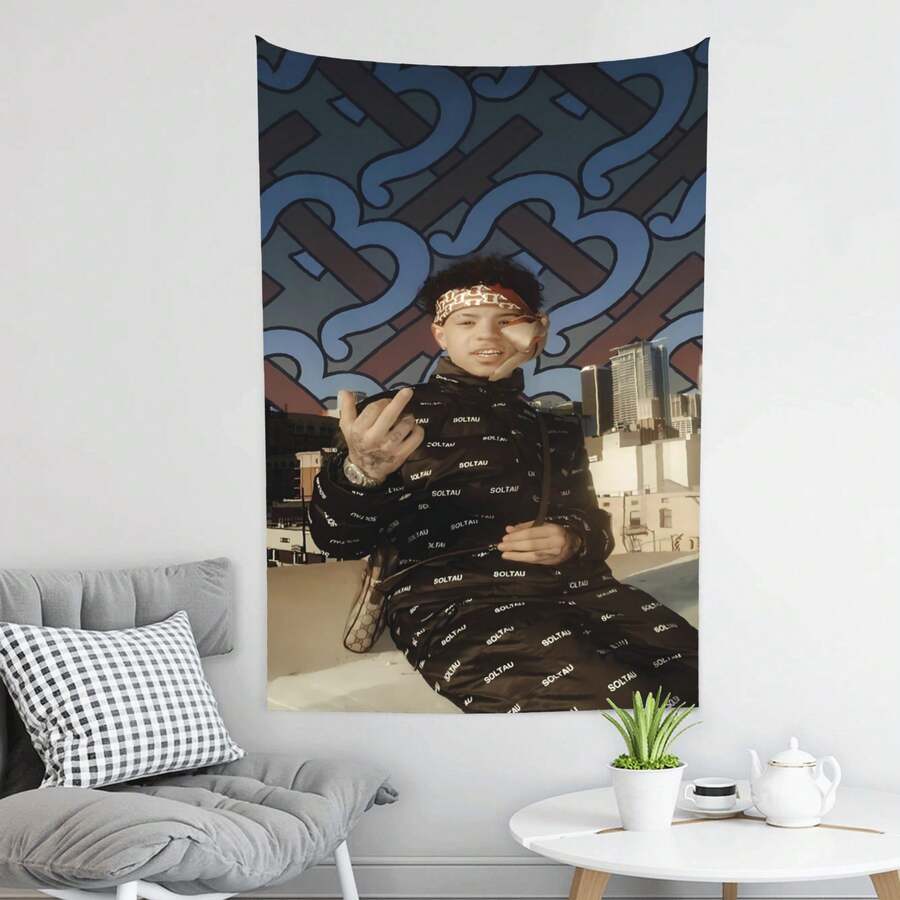 Lil Mosey Anime Tapestry Flag Wall Art Wall Hanging Decor For Bedroom Living Room Wall Decor For Men And Women40x60 In - Black - View 1