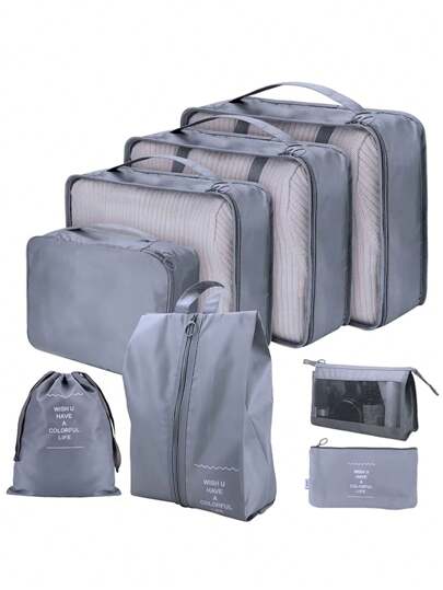 Conjunto organizador de viagem com 6/8/10 peças e citações motivacionais - Cubos de embalagem de poliéster para roupas, roupas íntimas, sapatos e muito mais - Solução de armazenamento eficiente e elegante para todos os tipos de produtos, cubos de embalagem de viagem | Embalagem motivacional | Layout organizado