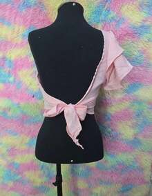 Linen Side Crop Top With Padded Color Block Asymmetrical Knot Stage & Concert