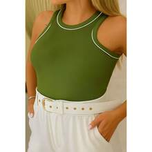 Women's Basic Tank Top With Detail Elegant Blouse Ribbed Fabric Promotion Black/Beige/Chocolate - Army Green - View 2