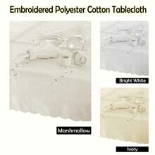 Elegant Oblong Embroidered Tablecloth - 170x360cm - Soft Marshmallow Color For Dining And Special Occasions
