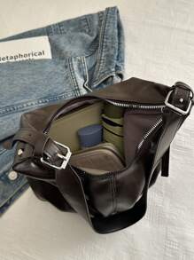 Bolso de hombro de gran capacidad y unicolor vintage para mujer, versátil bolso bandolera con asa, gran capacidad, bolso de hombro tipo hobo, bolso de bandolera casual para el trabajo