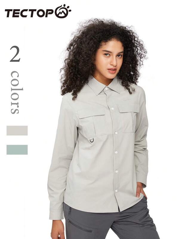 TECTOP Women's Cargo Shirt, Quick Dry Long Sleeve For Outdoor Fishing, Hiking, Gardening, Breathable, Spring/Summer