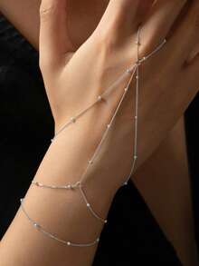 [精美礼物] 925 银多层串珠指节掸子手链 - 时尚配饰，适合约会、派对、送给女朋友、妻子、母亲的生日礼物 - 手鍊 - 查看 2