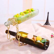 3pcs/2pcs/1pc Glass Vase With Wooden Base And Metal Chain, Luxury Trumpet Succulent Planter, Centerpiece For Modern Living Room, Home Decor Accessory, Hanging Wine Bottle Holder, Stainless Steel Wine Rack Novelty Home Kitchen Gift