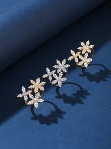 1pc Copper Material Zirconia Snowflake Design Open Ring, Fashionable And Elegant, Suitable For Gifts, Women's Daily And Holiday Wear