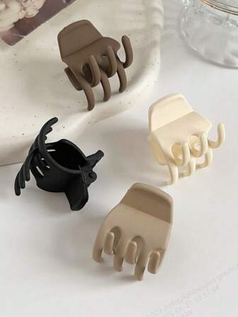 4pcs Matte Coffee Color Small Three-Tooth Hair Clips, Cute Ponytail Hairstyle, Fresh Summer Hair Accessories, Minimalist & Fashion, Suitable For All Hair Types, Wedding Favors Claw Clips Winter Hair Claw