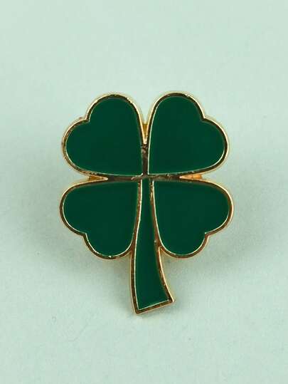 1pc Metal Lucky Clover Shape Brooch, Oil Drop Decor Apparel & Bag Pin Accessory, Cute Charm For Girls, Wholesale