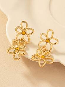1 对时尚简约花朵耳环，复古风格女士日常佩戴耳环 - 花 - 查看 2