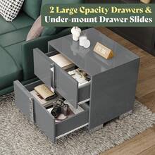 23.6" Modern Nightstand With Drawers – High Gloss UV Finish & Electroplated Pull Handle, Bedside Table For Bedroom - 灰色 - 查看 3
