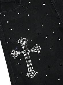 男士街头风格音乐节水钻口袋休闲牛仔短裤，Emo 风格