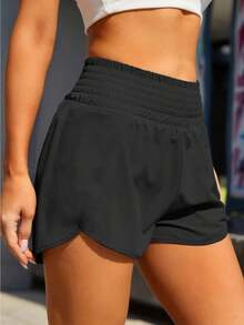 Women'S Athletic Running Shorts, Workout Gym, Elastic Waist Quick Dry Sports Shorts, High Waisted Yoga Workout Shorts With Mesh Liner Zipper Pockets - 黑色 - 查看 2