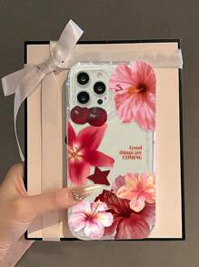 1 Stück neue kreative Handyhülle mit rotem Blumenmuster kompatibel mit Apple 16 Pro Max, 11/12/13/14 Plus, XR/7/8 Plus/15 ProMax, minimalistische hochwertige transparente Handy Hülle mit Airbag Anti-Drop TPU kompatibel für Samsung Serie