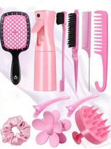 12pcs/Fashion Boys And Girls Dry And Wet Combs Set, Scalp Massage Combs, Pointed Tail Combs, Mouse Tail Combs, Side Brushes, Hair Brushes, Hairpins, Flower Clips, Hair Rings, Hair Loops, Wide Tooth Combs, Double Hair Combs, Brushes, Eyebrow Pens
