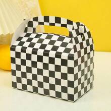12pcs-Black & White Plaid Gift Box, Race-Themed Party Snack Box, Party Favors Treat Boxes, DIY Favors Bag, Gable Boxes Snack Boxes With Handles, For Birthday Party Decor,Halloween, Christmas Decorations