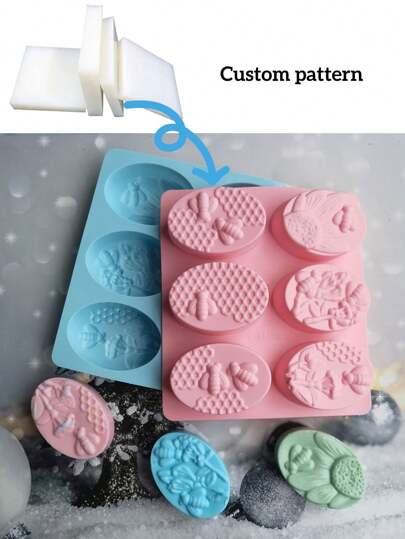 1pc/ Customized 6-Link Oval Bee Soap, Silicone Mold Cake, Ice Cream Pudding, Dessert Mold Soap, Baking Utensils
