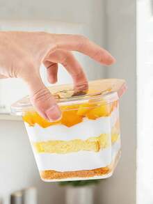 50 个/包 12 盎司带盖塑料甜点杯，透明方形蛋糕杯甜点容器，用于布丁、慕斯、水果酸奶和脆饼，厨房配件