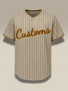 Custom Baseball Jersey For Men, Brown Polyester 100% Knit Fabric, Breathable & Fade Resistant, Regular Fit With Button Closure, All-Over Print, For Sports, Training, Casual Wear - Spring/Summer/Fall - Brown - View 3