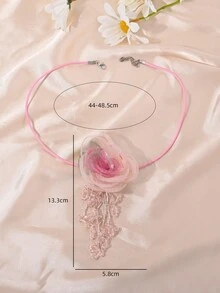 1 件法式优雅面料玫瑰花流苏领带颈链，适合女性休闲佩戴，适合约会、聚会、派对、婚礼、所有季节，是生日、圣诞节、情人节的完美礼物