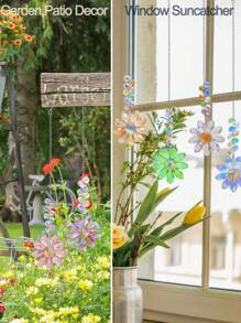 6 Stück Glas Kristallblume - Mehrfarbige Sonnenblumen Prisma Hängedekoration, geeignet für Innen- und Außenbereich, perfekt für Fenster, Terrassen, Gärten