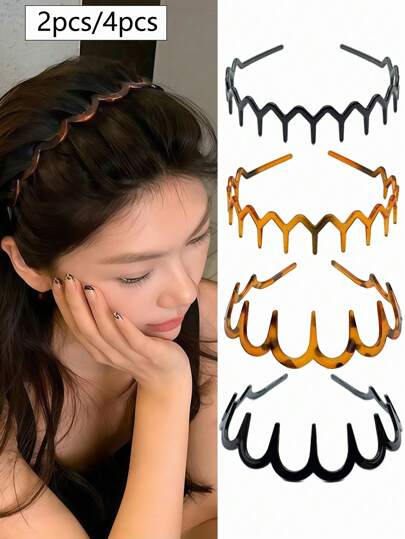 Pente de cabelo com dente de tubarão em plástico preto, 1/2/4 peças, faixa de cabeça, moda feminina, leopardo, acessórios para cabelo diário