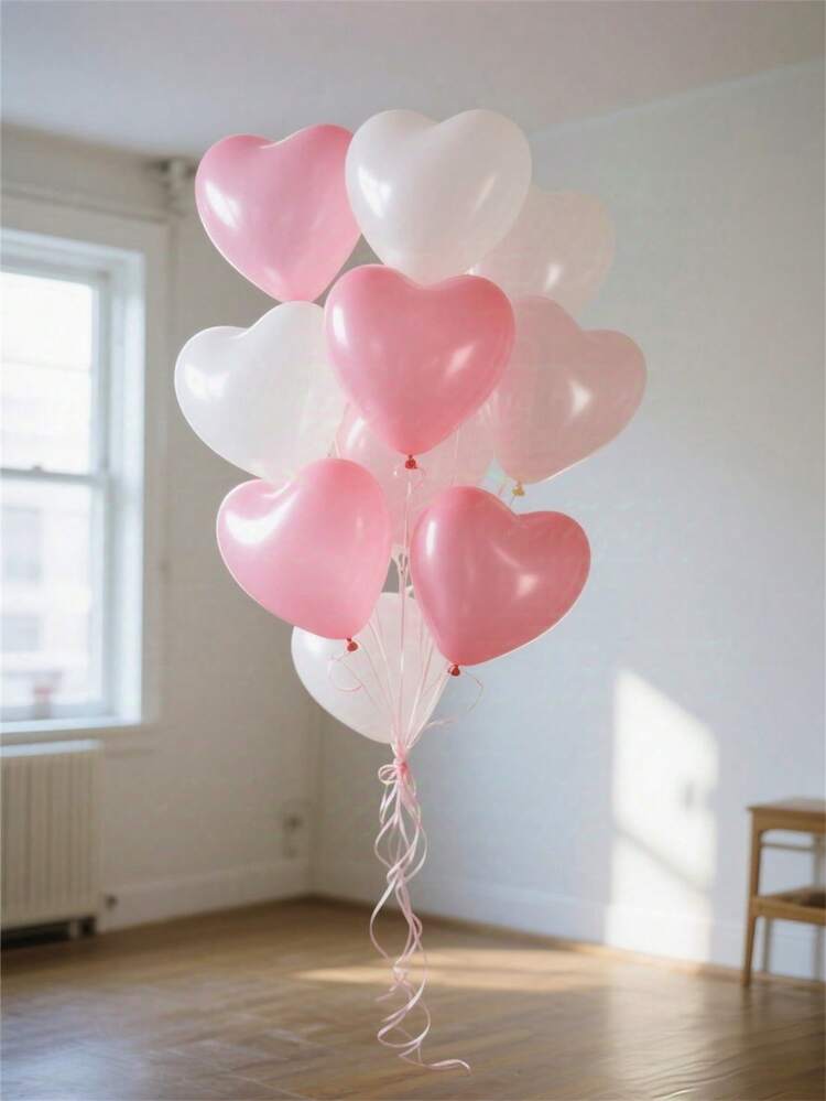 10-200 个白色/红色/粉色/蓝色 10 英寸心形乳胶气球，适用于生日派对装饰、情人节装饰、爱情表达、求婚、订婚、婚礼、房间装饰、户外摄影道具 - 白色+粉紅色 - 查看 6