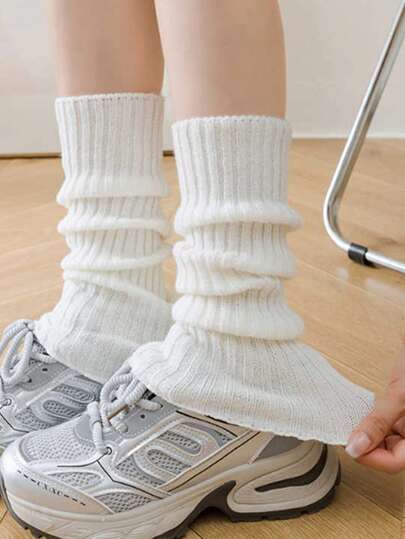 1 Par de Aquecedores de Perna Longos e Tubulares Tricotados de Cor Sólida, de Malha Aconchegante, para Outono/Inverno, Moda de Blogueira, Adequado para JK, Lolita, Estudantes, Uso Diário