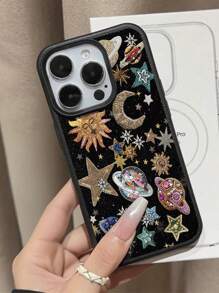 1pc New Colorful Painted Luxury Planet & Sun/Moon Pattern Litchi Texture Anti-Fall Anti-Slip Soft Phone Case Suitable Compatible With Apple & Phones