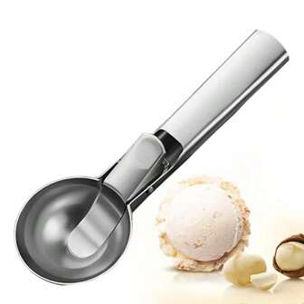 1pc Premium Ice Cream Scoop With Trigger, Stainless Steel Heavy Duty Ice Cream/Melon Spoon, Dishwasher Safe, For Frozen Yogurt, Ice Cream, Sandwiches, Kitchen Accessories, Graduation Gifts