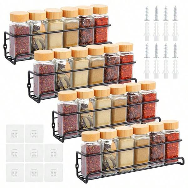 1 pieza/2 piezas/3 piezas Estante de especias para colgar en la pared, estante de especias montado en la pared, organizador de especias para la cocina que ahorra espacio para condimentos, colgado con tornillos o adhesivo, gabinete, puerta de la despensa