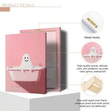 1 pièce de canevas d'art de salle de bain sans cadre avec des fantômes mignons, impression de canevas d'Halloween rose amusante, décoration murale d'Halloween rose effrayante, décoration d'Halloween vintage amusante (cadre en option)