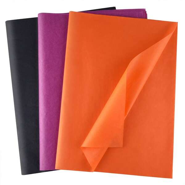 60 Sheets Halloween Tissue Paper For Gift Bags, Halloween Wrapping Paper In 3 Colors, Orange Purple Black Wrapping Paper Bulk For Gift Bags, Box Wrapping, Wrapped Small Gifts, DIY Craft