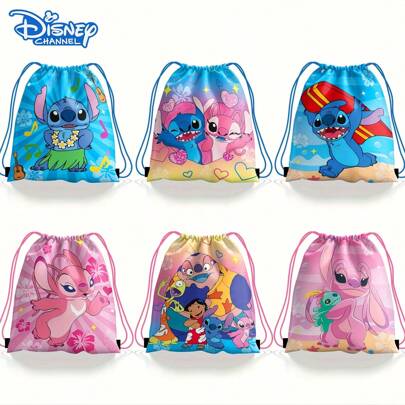 Disney 18 piezas Bolsas con cordón con estampado de dibujos animados de Stitch de Disney, bolsas de regalo de fiesta con diseño de animal, empaque de caramelos y regalos, suministros de fiesta de cumpleaños con temática Disney