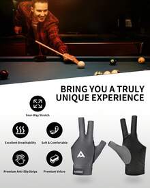 Pool Glove Left Hand, Billiards Gloves 3-Finger Lycra Glove With Anti-Slip Silicone & Breathable – Billiard Gloves Popular Sizes For Men & Women - 灰色 - 查看 2