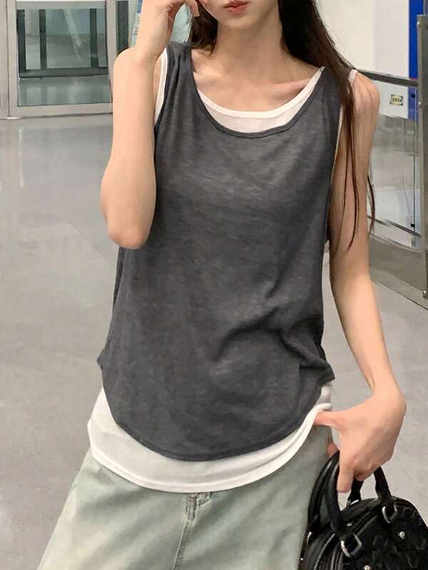 Áo crop top thể thao 2 trong 1 dành cho nữ, thiết kế mùa hè, mặc nhiều lớp hoặc mặc riêng