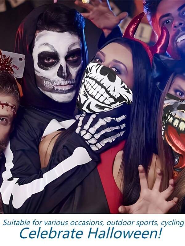 1pc Halloween Cold-Proof Face Mask, Neck Scarf, Headband, Elastic Balacrafa Cap, Windproof Skull Headscarf For Both Men And Women, Motorcycle Riding, Skiing And Party Gear