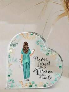 1/2 Pieces, Stethoscope Thanks Nurse For Heart-Shaped Acrylic Plaque Desktop Home Decoration (The Surface Has A Membrane That Needs To Be Tear Open), Graduation Gift For Nurse Classmates, Perfect Gift Acrylic Souvenir Decorations Suitable For Living Room, Bedroom, Office - Green - View 12