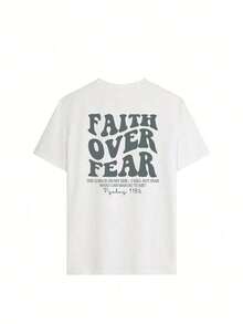180g Faith Over Fear Christian Graphic-Shirt |   Women's Casual Vacation Bible Verse Tee |   Summer Round Neck Short Sleeve Top Summer-Shirt Women Casual Loose Top Letter Print Tee - 白色 - 查看 3