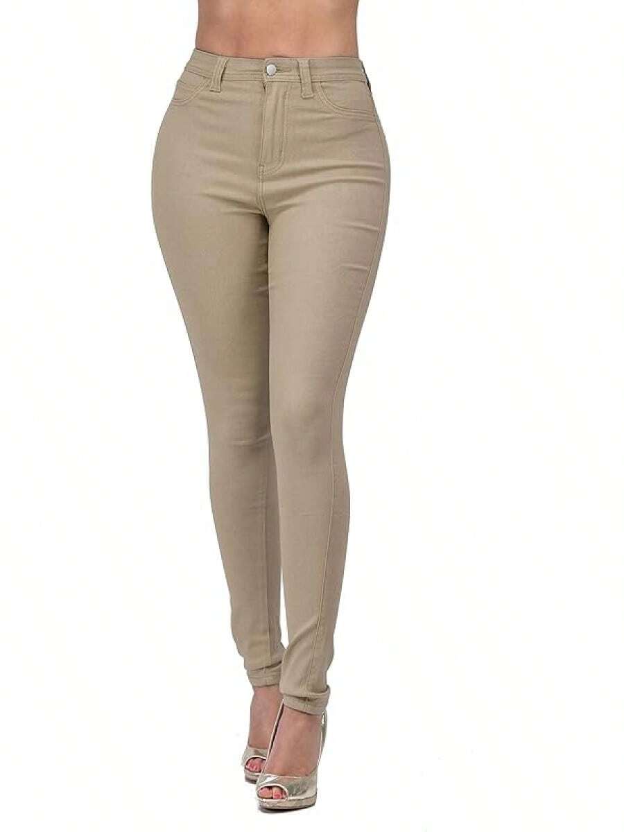 LOVER BRAND FASHION High Rise-Waisted Jeans Pantshalloween - Màu Khaki - Xem 1