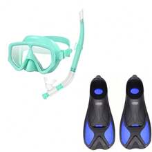 三件套浮潜面罩，防水潜水镜成人游泳镜水肺潜水，浮潜自由潜水高级蛙鞋可调节脚蹼成人长脚蹼游泳蛙鞋，潜水脚蹼，游泳自由泳蛙泳专项训练成人短鸭鞋硅胶潜水浮潜装备，为您带来愉悦的游泳体验，沙滩必需品，沙滩配件，泳池浮板