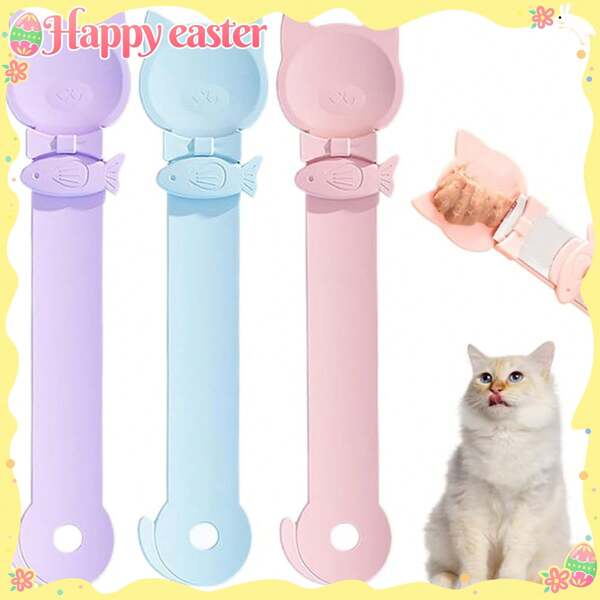 2pcs Cat Snack Dispenser Squeeze Spoon, Multi-Functional Cat Treat Distribution Spoon, Convenient Feeding Spoon, Made Of PP Material, Random Color